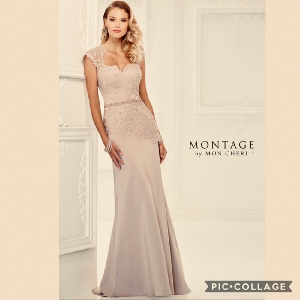 Mon Cheri lace plus size embellished gown